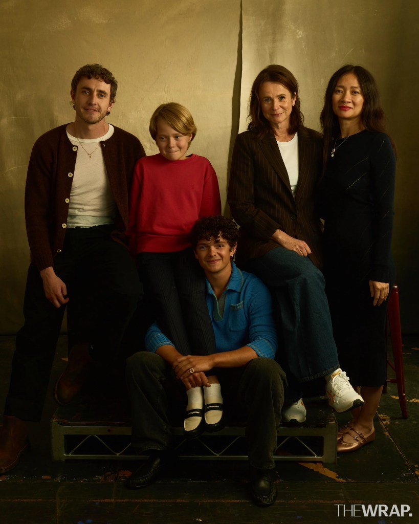 Paul Mescal, actor, Jacobi Jupe, actor, Noah Jope, Emily Watson, actress, and Chloé Zhao, director, writer, “Hamnet”