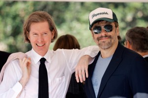 VENICE, ITALY - SEPTEMBER 01: Wes Anderson and Benicio del Toro arrives at the Hotel Excelsior pier for the 80th Venice International Film Festival 2023 on September 01, 2023 in Venice, Italy
