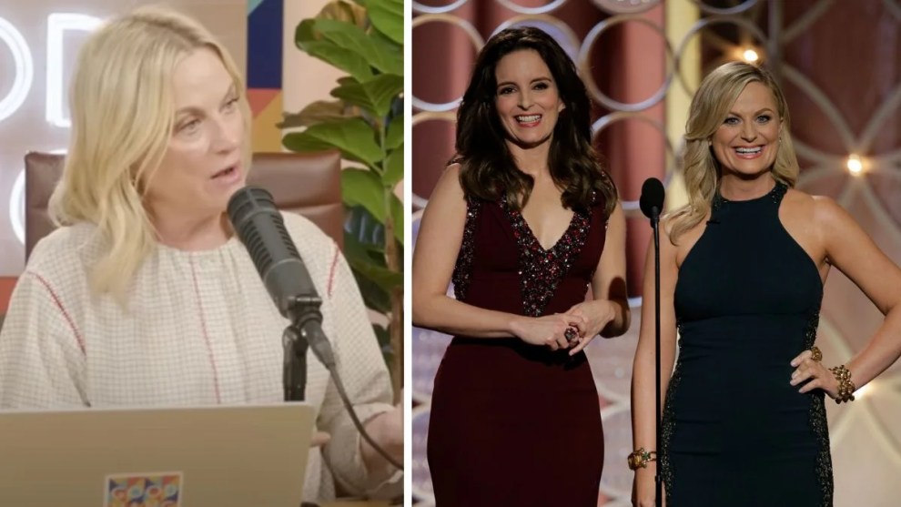 Amy Poehler on "Good Hang with Amy Poehler," Tina Fey and Amy Poehler hosting 2014 Golden Globes) (YouTube screenshot, Getty Images)