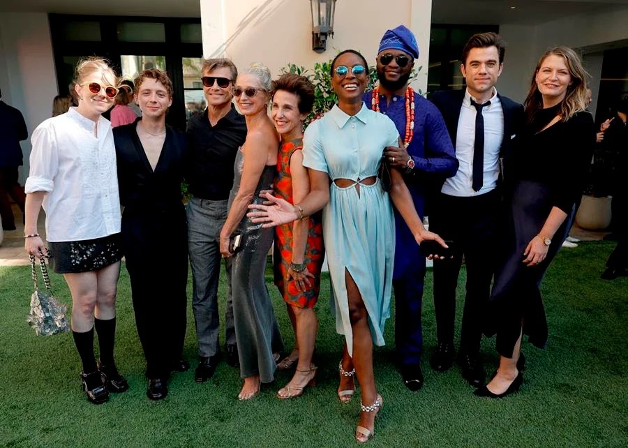 (Left to Right) “The Pitt” crowd brightened up the scene at The BAFTA TV Tea Party, including Taylor Dearden, Gerran Howell, Grant Show, Katherine LaNasa, Joyce Pierpoline (North America Board Chair, BAFTA), Tracy Ifeachor, Adeyemi Eruola, Patrick Ball and Courtney LaBarge Bell (Executive Director, BAFTA North) at The Maybourne Beverly Hills. (Frazer Harrison/Getty Images for BAFTA)